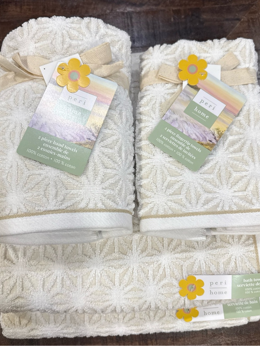 Peri Home 6 Pc Set Saromi Linen Color:2 Bath 2 Hand 2 Tip Towels 100% Cotton NWT - Picture 2 of 10